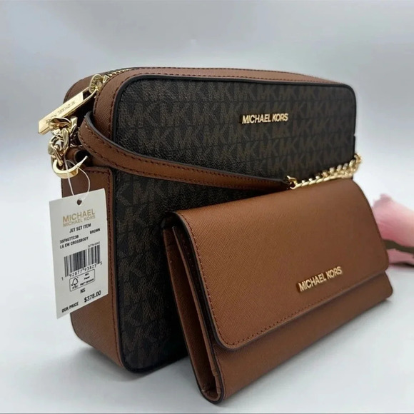 Michael Kors Large EW Crossbody Bag & Large Trifold Wallet Brown | BUNDLE SET - Picture 3 of 13